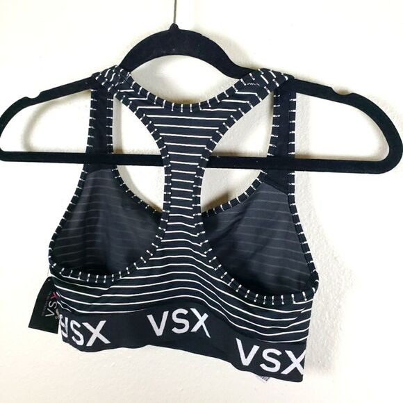 Women's Victoria Secerts Black White Striped  Razorback Sports Bra Size Small - Picture 2 of 9